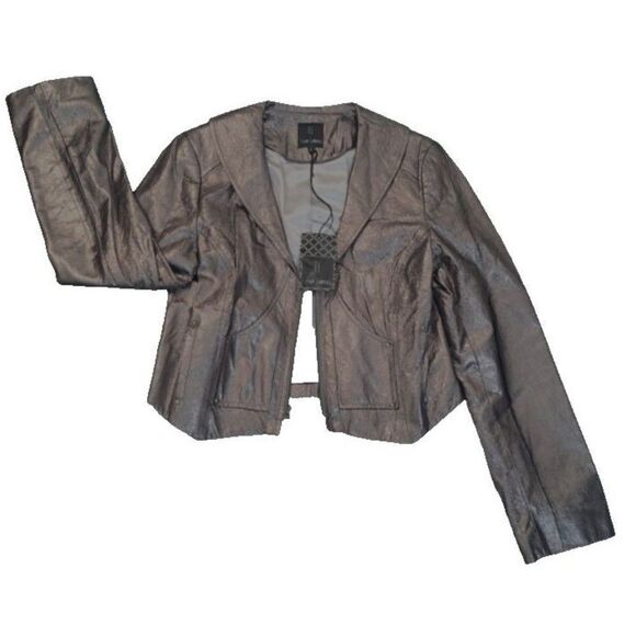 TL Tiffany Lawrence Leather Women's Jacket Pearlized Gunmetal Metallic Sz Large - Picture 5 of 14